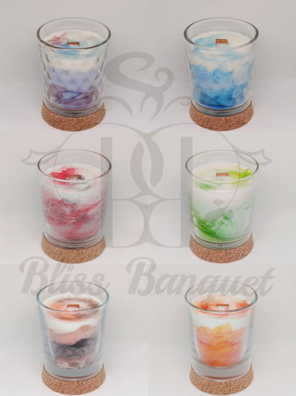 Vela aromática marmoleada en vaso